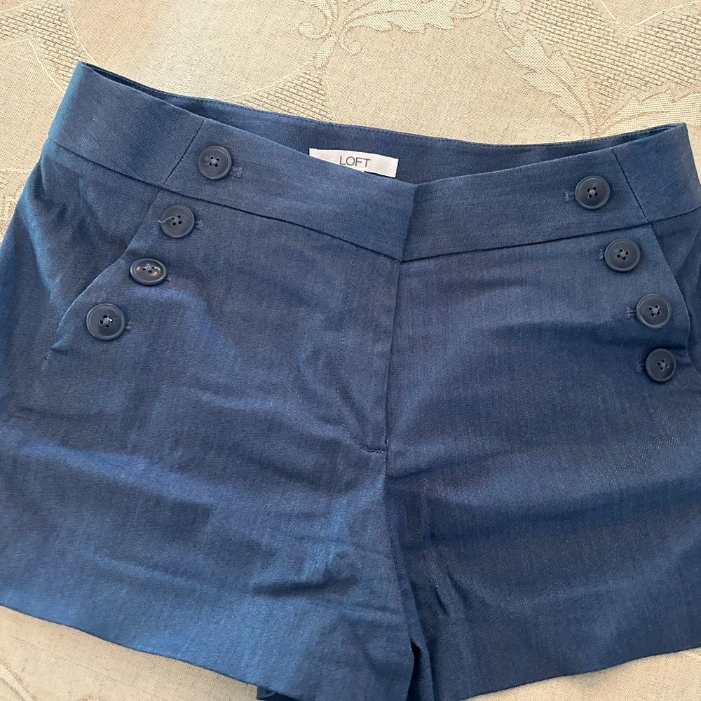 LOFT cotton Riviera sailor shorts; blue